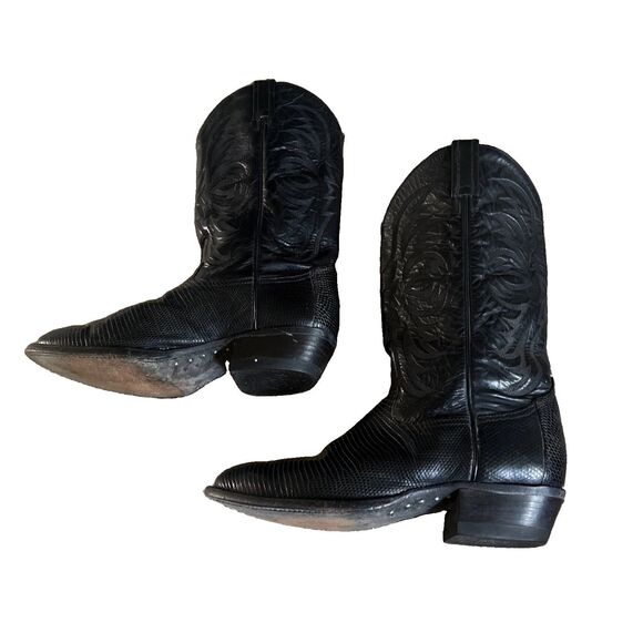 Vintage Tony Lama Size 10D Black Teju Lizard wingtips western cowboy boots main image 5